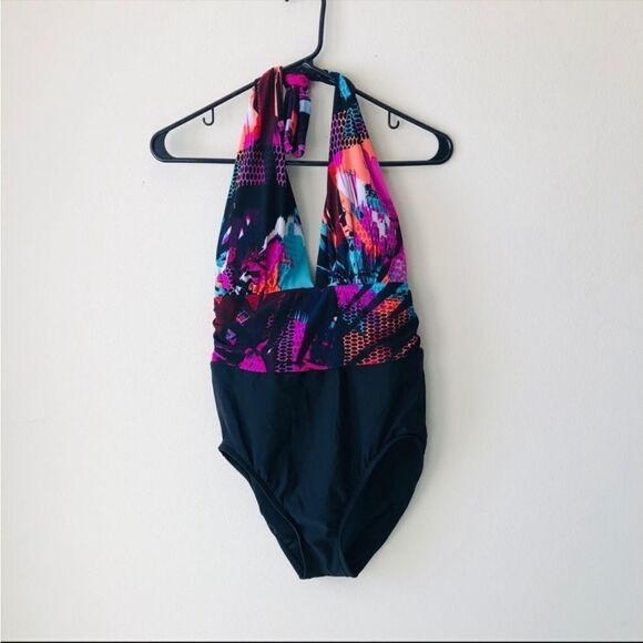 Aqua Green Colorful Halter One Piece Swimsuit - Picture 4 of 6